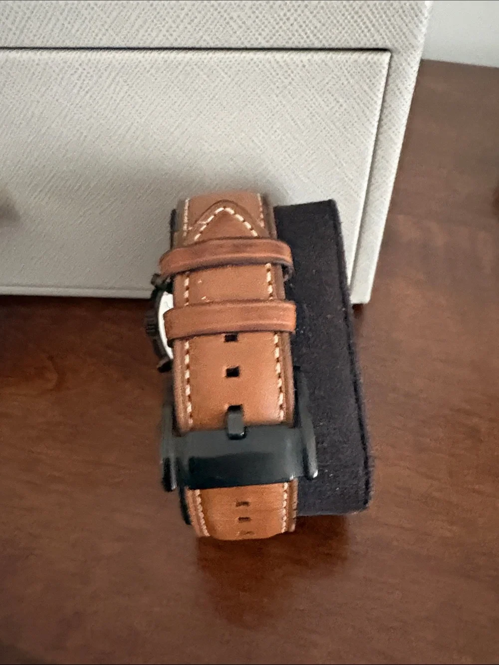 Fossil Men's Black Dial Chronograph Watch with Brown Leather Strap